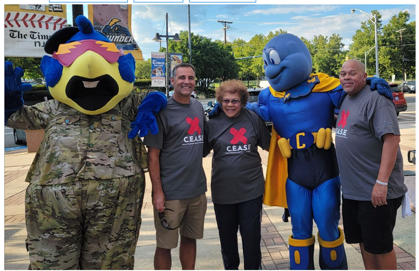 State Senators Shirley Turner and Vincent Polistina join members of CEASE at the Trenton Thunder baseball game.